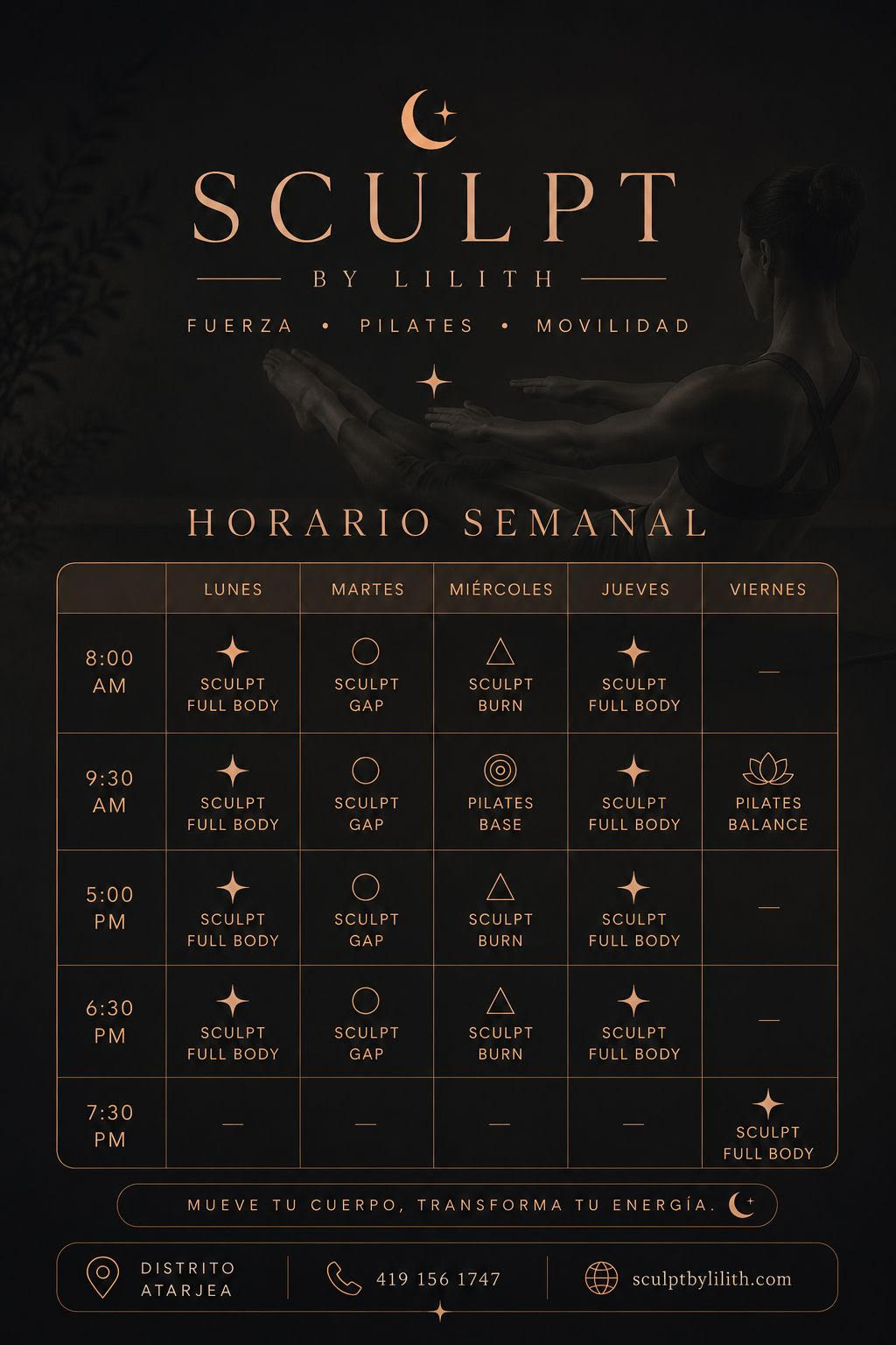 Horario semanal de clases — PULSO Studio, Isla Holbox, Q. Roo